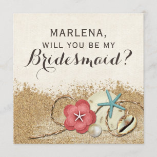 Will You Be My Bridesmaid? Sandy Beach Wedding Invitation