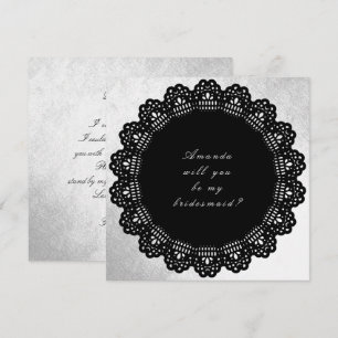 Will You Be My Bridesmaid Silver Black Invitation