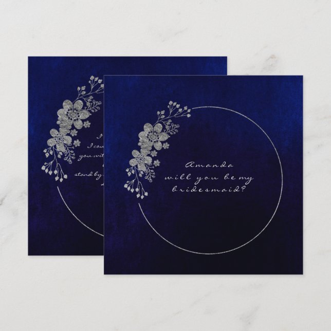 Will You Be My Bridesmaid Silver Navy Velvet Invitation (Front/Back)
