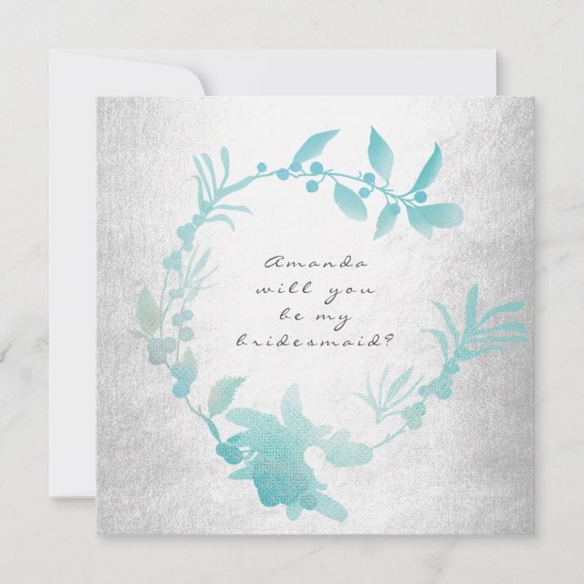 Will You Be My Bridesmaid Silver Tiffany  Wreath Invitation (Front)