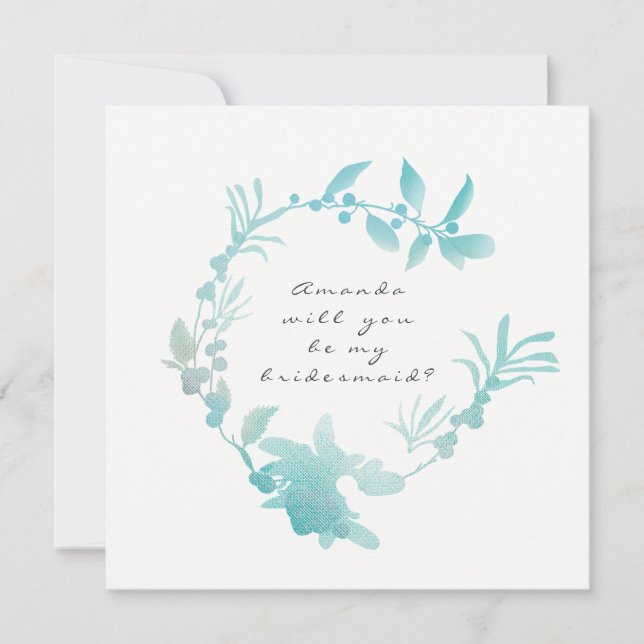Will You Be My Bridesmaid Silver Tiffany  Wreath Invitation (Front)