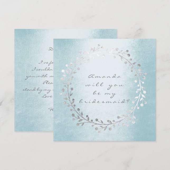 Will You Be My Bridesmaid Silver Wreath Celestial Invitation (Front/Back)