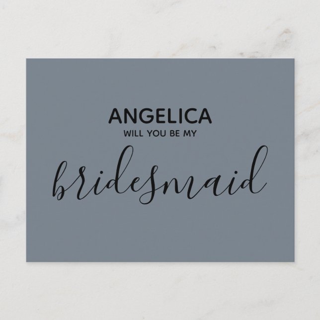 Will you be my bridesmaid simple pastel pink blue invitation postcard (Front)