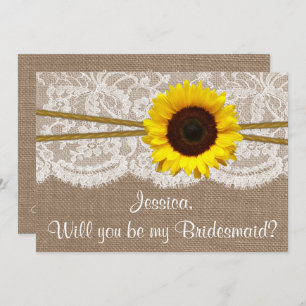 Will You Be My Bridesmaid? Sunflower Rustic Burlap Invitation
