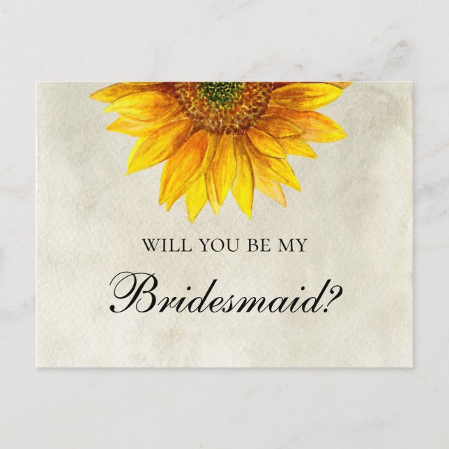 Will you be my bridesmaid Sunflower rustic wedding Invitation Postcard (Front)