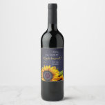 Will you be my bridesmaid sunflowers navy proposal wine label<br><div class="desc">Personalised will you be my bridesmaid, maid of honour, flower girl editable text wine bottle label featuring elegant rustic yellow golden sunflower on dark midnight navy blue chalkboard background. A perfect bridesmaid proposal gift for your sunflower summer night or autumn fall | elegant rustic country | outdoor backyard themed wedding....</div>