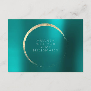Will You Be My Bridesmaid Teal Green Gold Minimal Invitation