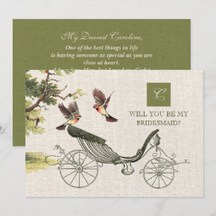 Will you be my Bridesmaid? Vintage Art Burlap Invitation