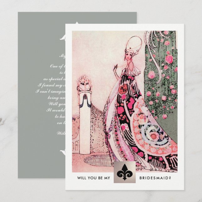 Will you be my Bridesmaid? Vintage Art  Invitation (Front/Back)