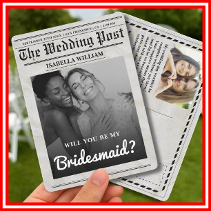 Will You Be My Bridesmaid Vintage Newspaper  Invitation