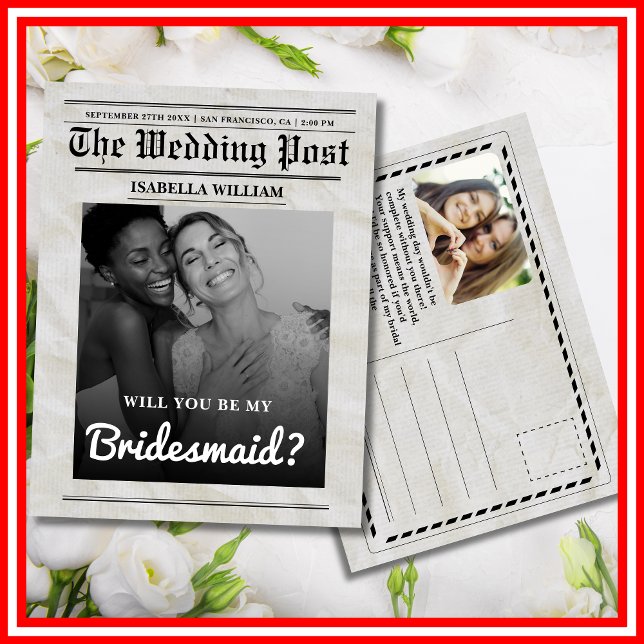 Will You Be My Bridesmaid Vintage Newspaper  Postcard (Creator Uploaded)