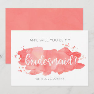 Will You Be My Bridesmaid Watercolor Coral Card