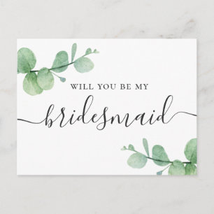 Will you be my bridesmaid. Watercolor eucalyptus Invitation Postcard