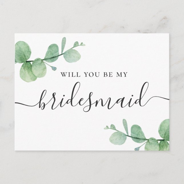 Will you be my bridesmaid. Watercolor eucalyptus Invitation Postcard (Front)