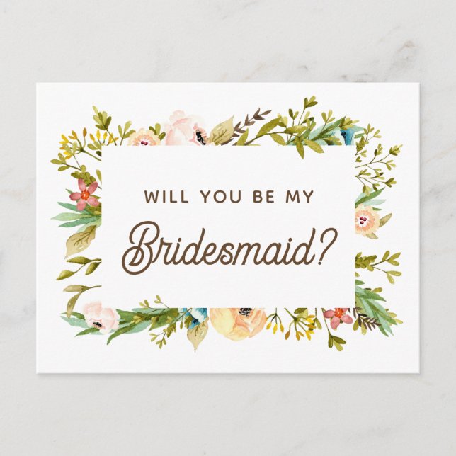 Will you be my bridesmaid. Watercolor floral Postcard (Front)
