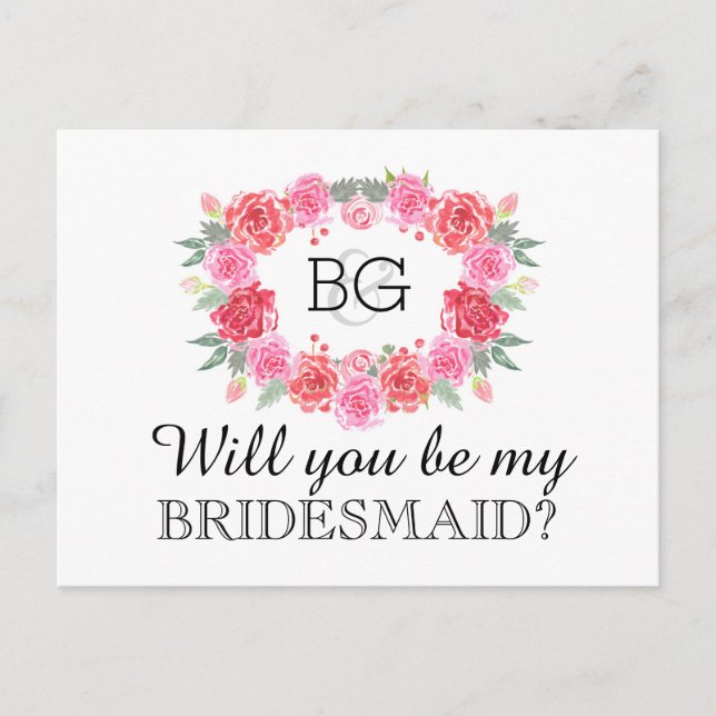 Will you be my bridesmaid watercolor invitation postcard (Front)