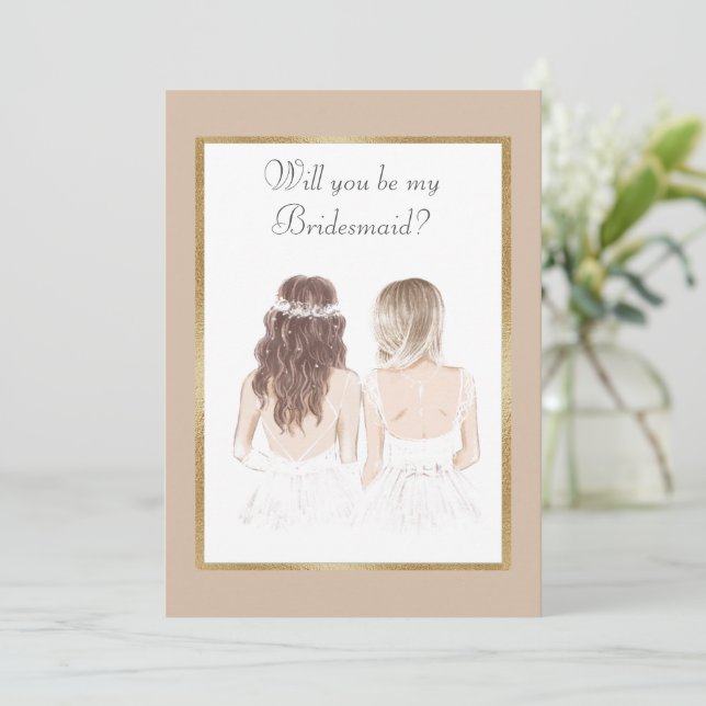 Will You Be My Bridesmaid Wedding Gold Invitation (Standing Front)