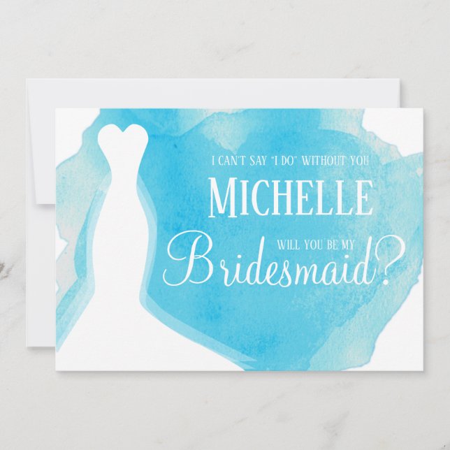 Will You be my Bridesmaid? Wedding Gown Watercolor Invitation (Front)