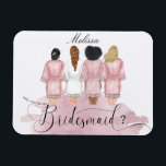 will you be my bridesmaid wedding robes elegant magnet<br><div class="desc">Our "bridesmaids robes" collection features beautiful watercolor women silhouettes in wedding robes for bride and bridesmaids in different robe colours with a collection of various hairstyles. If you don't see a hairstyle that you want feel free to contact us and we will make a special item just for you. Choose...</div>