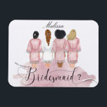 will you be my bridesmaid wedding robes elegant magnet<br><div class="desc">Our "bridesmaids robes" collection features beautiful watercolor women silhouettes in wedding robes for bride and bridesmaids in different robe colours with a collection of various hairstyles. If you don't see a hairstyle that you want feel free to contact us and we will make a special item just for you. Choose...</div>