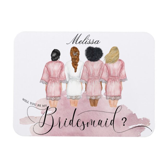 will you be my bridesmaid wedding robes elegant magnet (Horizontal)