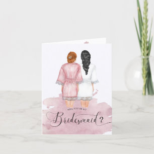 will you be my bridesmaid wedding robes folded holiday card