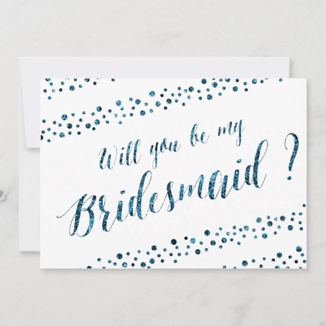 Will You Be My Bridesmaid White Blue Glitter Invitation (Front)