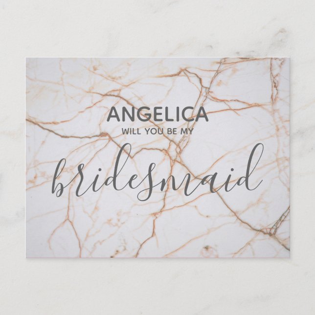 Will you be my bridesmaid White Marble Invitation Postcard (Front)