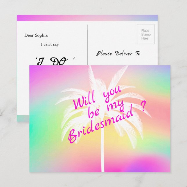 Will You Be My Bridesmaid White Palm Invitation (Front/Back)