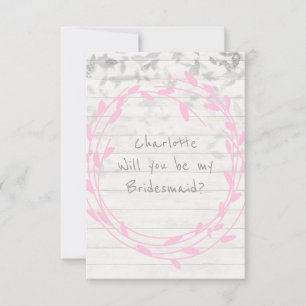 Will You Be My Bridesmaid White Pink Wood Confetti Invitation
