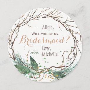 Will you be my bridesmaid winter modern branches invitation