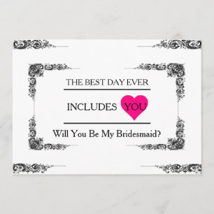 Will You Be My Bridesmaid with Pink Heart Invitation