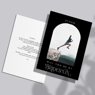 Will you be my Bridesman Minimal Photo Black Arch Invitation