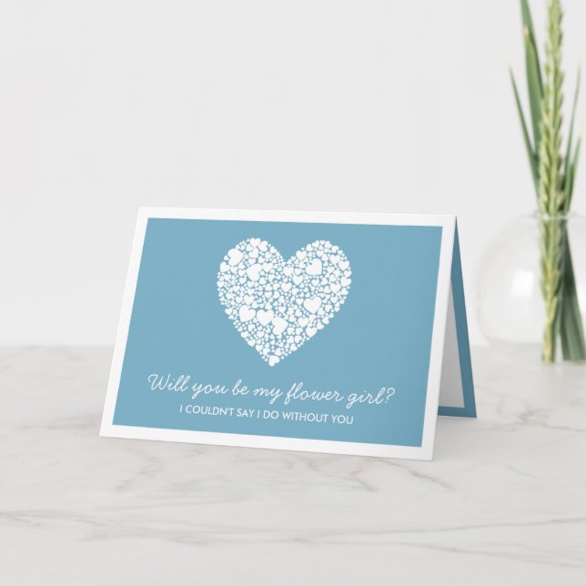 Will You Be My Flower Girl? Blue Heart Card (Front)