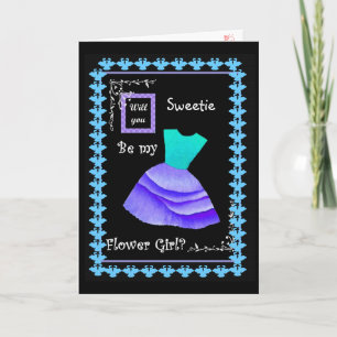 Will You Be My Flower Girl? BLUE & PURPLE Dress Invitation