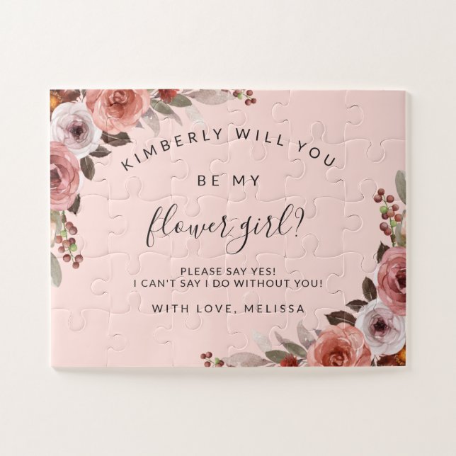 Will You Be My Flower Girl? Blush Pink Floral Jigsaw Puzzle (Horizontal)