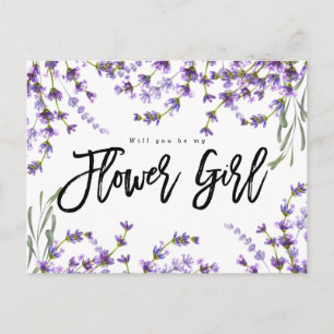 will you be my flower girl boho lavender floral announcement postcard