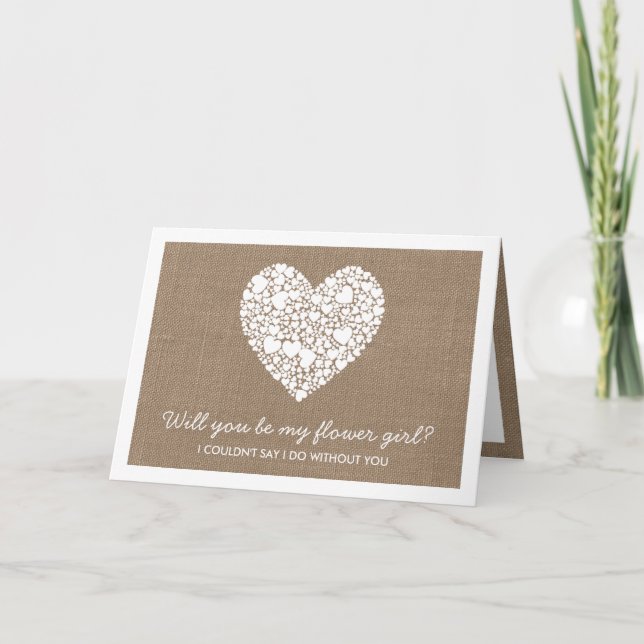 Will You Be My Flower Girl? Burlap Heart Card (Front)