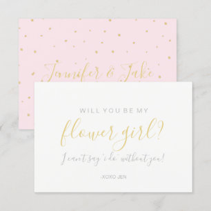 Will You Be My Flower Girl Card - Gold Dots Pink