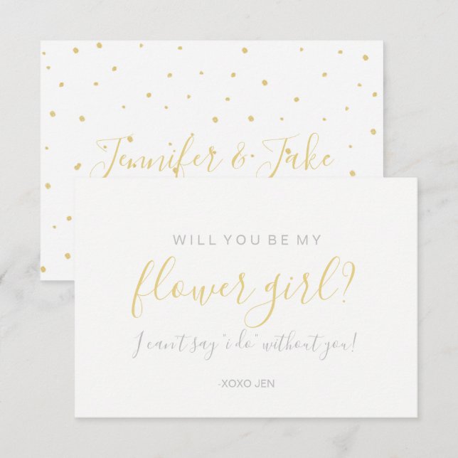 Will You Be My Flower Girl Card - Gold Dots White (Front/Back)