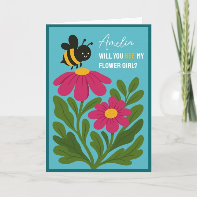 Will You Be My Flower Girl Cute Bumblebee Floral  Card (Front)
