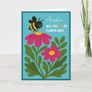 Will You Be My Flower Girl Cute Bumblebee Floral  Card
