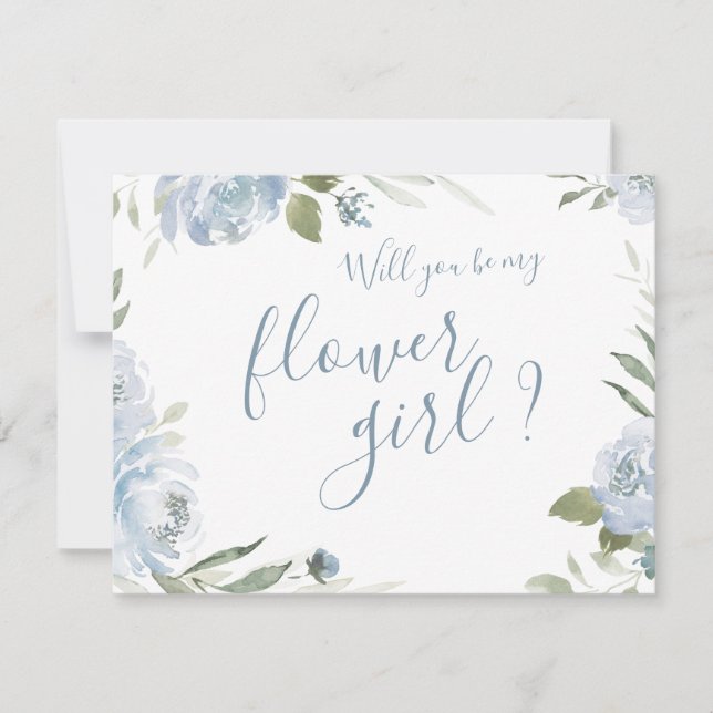 Will you be my flower girl dusty blue floral invitation (Front)