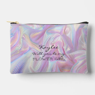 Will You Be My Flower Girl Faux Hologram  Accessory Pouch