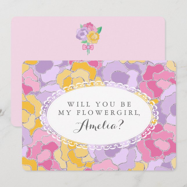 "Will You Be My Flower Girl?" Floral Invitation (Front/Back)