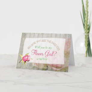 Will you be my Flower Girl Floral Rustic Wood Card