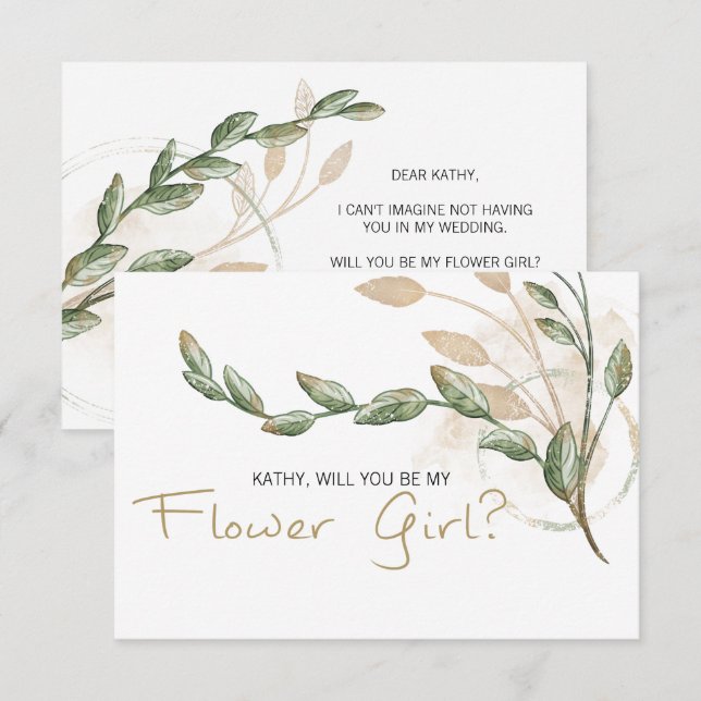 Will You Be My Flower Girl Gold Sage Green (Front/Back)
