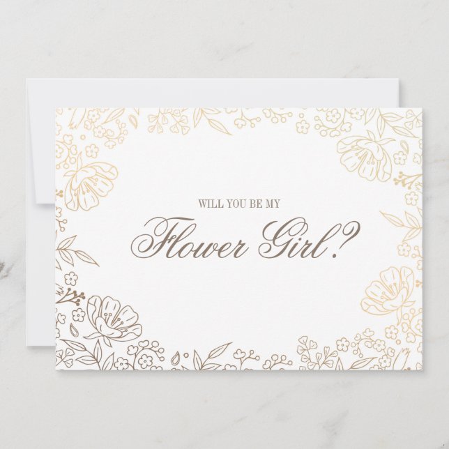 Will You Be My Flower Girl | Gold White Floral Invitation (Front)
