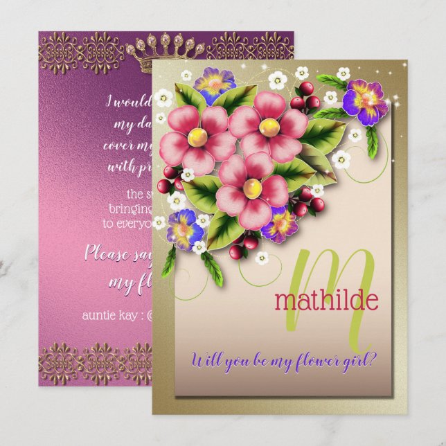 Will You Be My Flower Girl Jewel Floral Wedding Invitation (Front/Back)