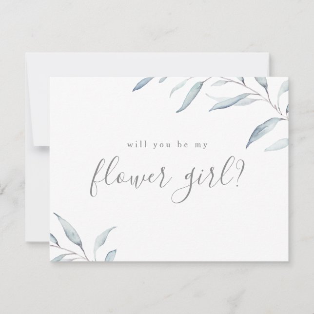 Will you be my flower girl minimal dusty greenery invitation (Front)